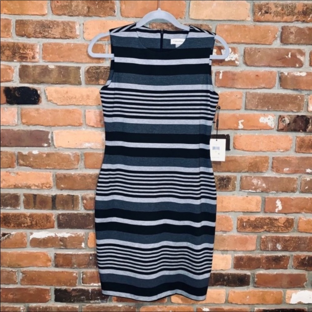 Calvin Klein Black & Gray Striped NWT Sheath Dress